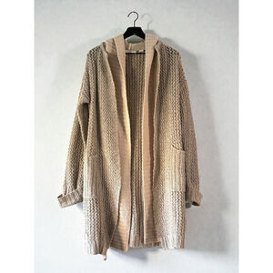 Sleeping On Snow Hooded Open Front Chunky Knit Cardigan Coatigan XS Beige